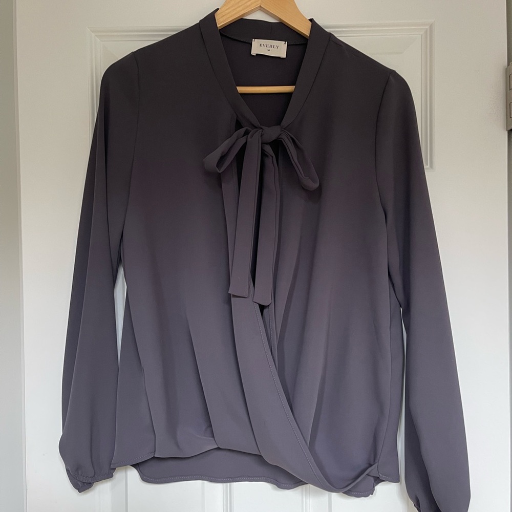 Everly medium tie blouse style T10744. Dark gray.